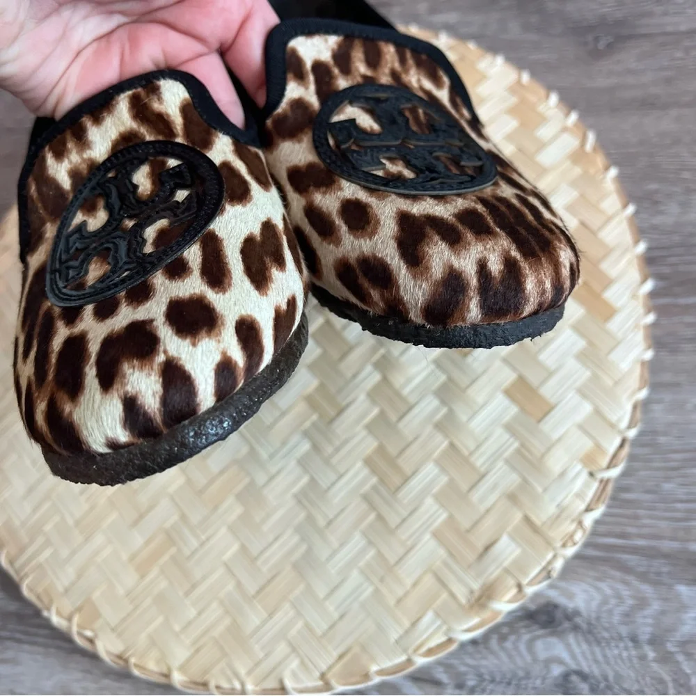 Tory Burch‎ leopard printed calf hair house shoes loafers